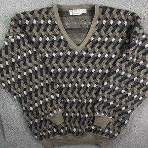 Vintage St. Croix Knits Men's Multicolor Geometric print Sweater Wool‎ V-Neck